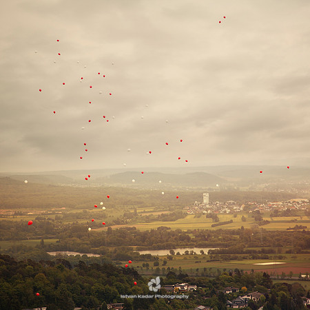 Germany, balloons, clouds, "from Burg Gleiberg", sky, sunset, wedding