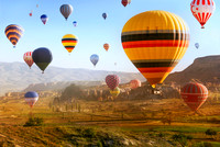 Adventure, "Air Vehicle", "Air Vehicle", Anatolia, Asia, Cappadocia, "Colour Image", Colourful, Day, Dreamscape, "Elevated View", Flying, Horizontal, "Hot Air Balloon", Kapadokya, Landscape,  "Large G
