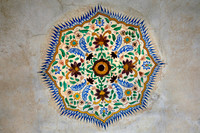 Ornate Paintings on the Marble Ceiling of Amber Fort, Jaipur, In