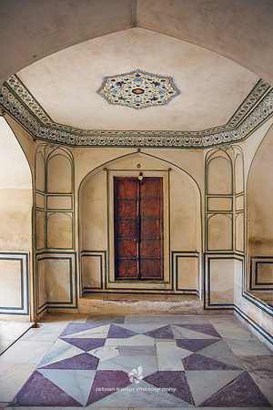 Ornate Paintings on the Marble Ceiling of Amber Fort, Jaipur, In