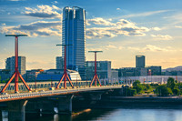 Rákoczi Bridge and the Mol Tower, Budapest, Hungary