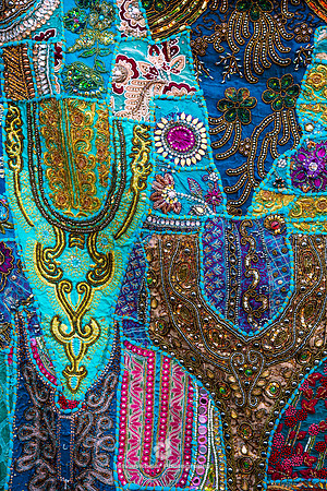 Rajasthani Embroidered Textile Fabrics On Display, Jaisalmer