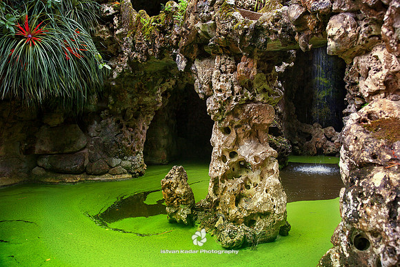 Waterfall Lake and its System of Caves at the Gardens of Regaleira