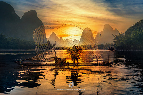 Net Fishing at Sunset