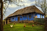 Traditional Blue House in Szék, Transylvania