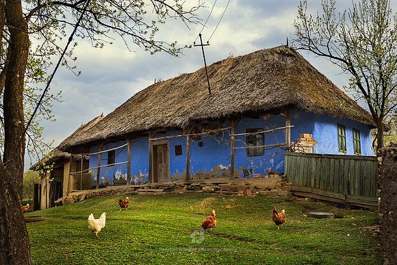 Traditional Blue House in Szék, Transylvania