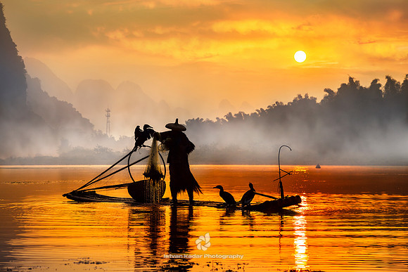 Silhouette of the Cormorant Fisherman III