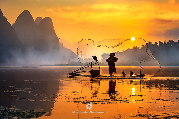 Silhouette of the Cormorant Fisherman IV
