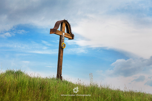Christianity, "Cloud - Sky", "Colour Image", Crucifix, Day, Erdély, Field, Figurine, Hargita, Horizontal, "Jesus Christ", Landscape, Meadow, "Memorial Plaque", Nature, "No People", Outdoors, Photograp