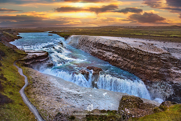 Gullfoss Waterfall at Sunset