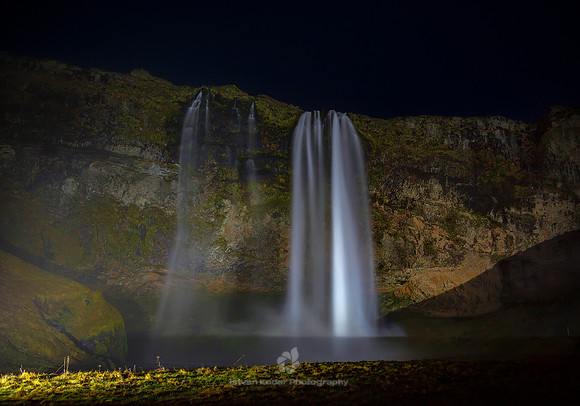 Seljalandsfoss Waterfall at Night