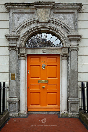 Georgian Style Orange Wooden Door, Dublin