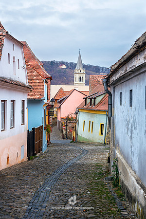 Old Houses and Cobbled Street in Sighisoara, Transylvania
