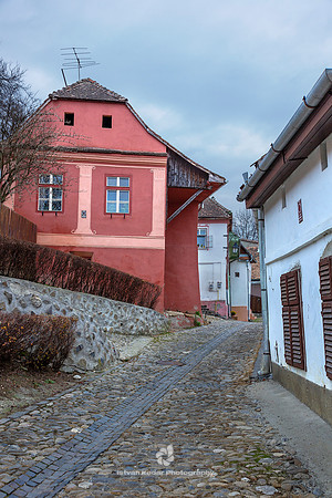 Old Houses and Cobbled Street in Sighisoara, Transylvania