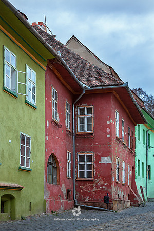 Old Houses and Cobbled Street in Sighisoara, Transylvania