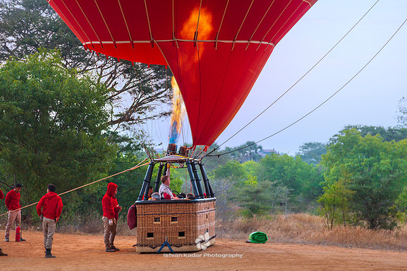 Launching a Hot Air Balloon, Bagan, Myanmar