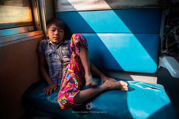 Burmese Boy on Yangon's Circular Train, Myanmar