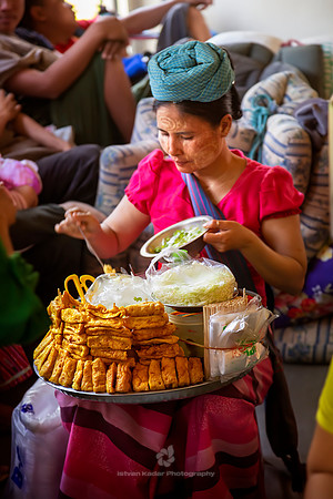 Vendor Selling Food on Yangon Circular Train, Myanmar
