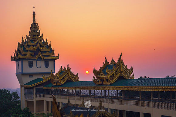 Sunrise at the Shwedagon Pagoda East Entrance, Yangon, Myanmar