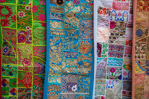 Rajasthani Embroidered Textile Fabrics On Display, Jaisalmer