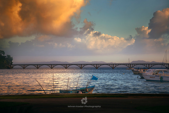 Caribbean, "Dominican Republic", Samana, bay, boat, bridge, clouds, resort, sailing, sea, summer, sun-ray, sunset, town, tree, tropical, vacation