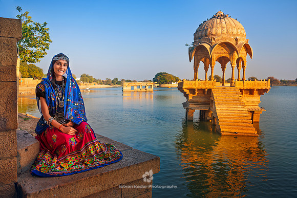 Rajasthani Woman in Traditional Dress at Gadisar Lake, Jaisalme