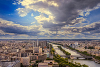 Paris-France, Skyline, Roof, "Aerial View", City, "View from the Eiffel Tower", Scenics, France, Sunlight, Cityscape, Sky, Sun, "Elevated View", "River Seine", Town, Europe, Tourism, River, Architectu