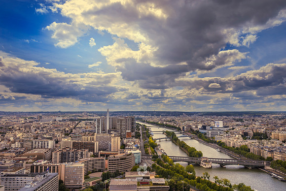 Paris-France, Skyline, Roof, "Aerial View", City, "View from the Eiffel Tower", Scenics, France, Sunlight, Cityscape, Sky, Sun, "Elevated View", "River Seine", Town, Europe, Tourism, River, Architectu