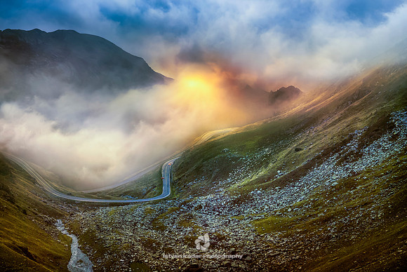 "Carpathian Mountains Range", Corridor, Crossing, Curve, Fagaras, "Famous Place", Fog, "High Up", Highway, Landscape, Mist, "Mountain Pass", Mountains, "Multiple Lane Highway", Road, Rock, Romania, Ro